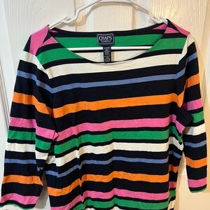 Chaps Striped Crewneck Top in Green, Black, Cream & Blue